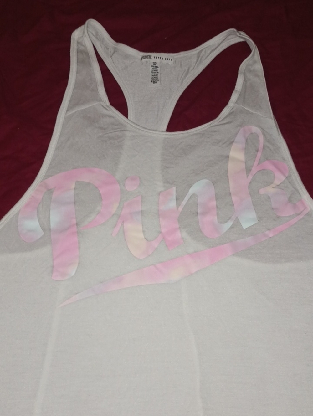PINK Victoria's Secret White Racerback Tank W/ Pink Gradient Logo Woman's Size S
